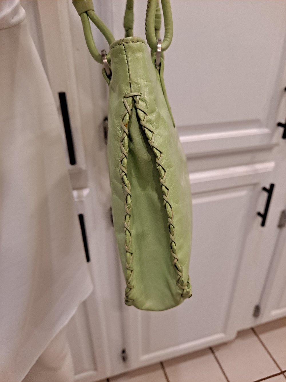 Sigrid Olsen Light Green Leather Braided Handles Stitched Vtg Y2k Vibrant Liner - Picture 4 of 16